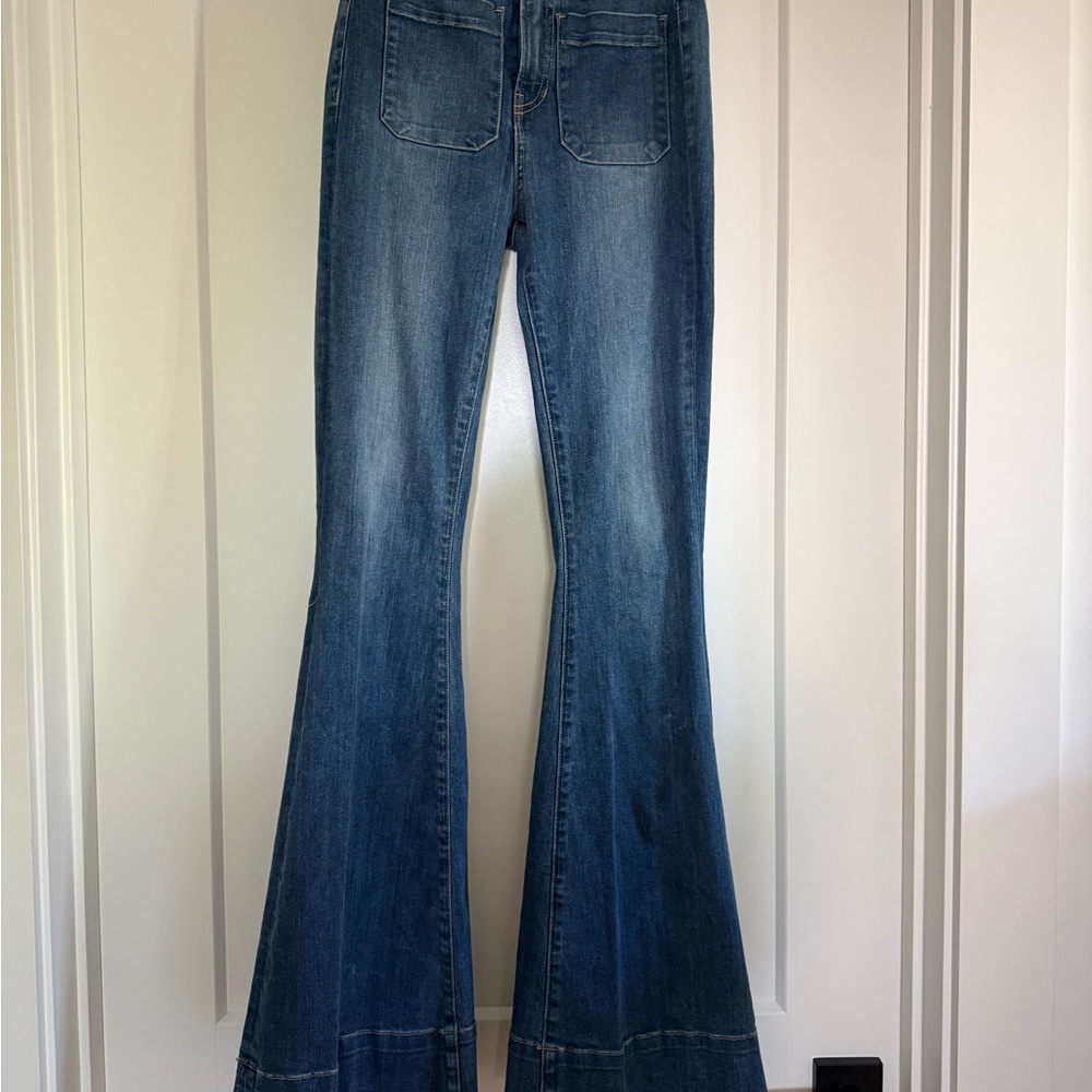 Veronica Beard Blue Flare Wide Leg Jeans